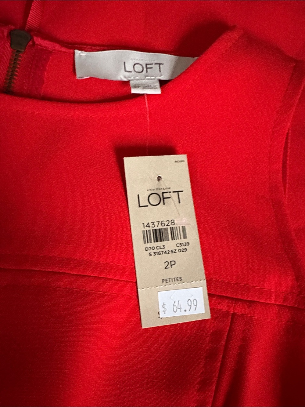 LOFT Red Sleeveless Fit-and-Flare Mini Dress - Picture 7 of 7